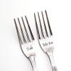 Customized wedding dining set, personalized cake forks with engraved I do Me too on the fork part and custom wedding date on the handle, unique cutlery view 2