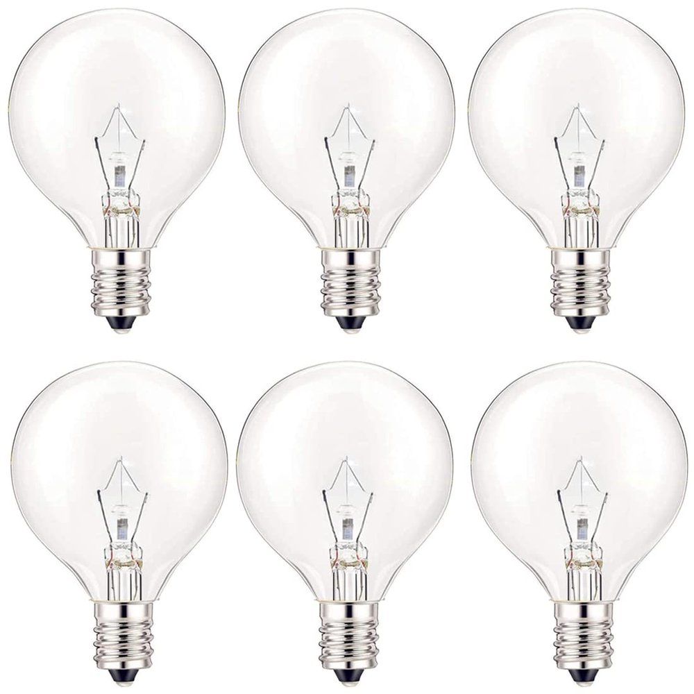 SerBion 25 Watt Wax Warmer Bulbs, Light Bulbs for Full Size Scentsy Warmer, 6 Packs E12 Base Type G Bulb, Dimmable, Warm White, 120V G16 1/2 Bulbs for Candle Lamp