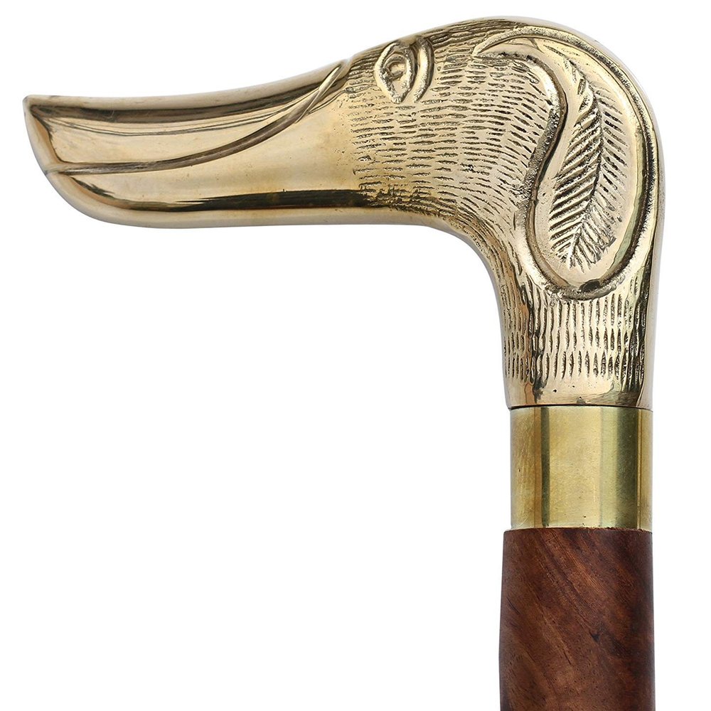 Todays Deals on - 37" Wooden Walking Stick Cane with Brass Dachshund Dog Head Handle - Premium Quality Natural Wood Canes for Men / Women Unique Gifts Wood Walking Stick for Senior Walking Cane