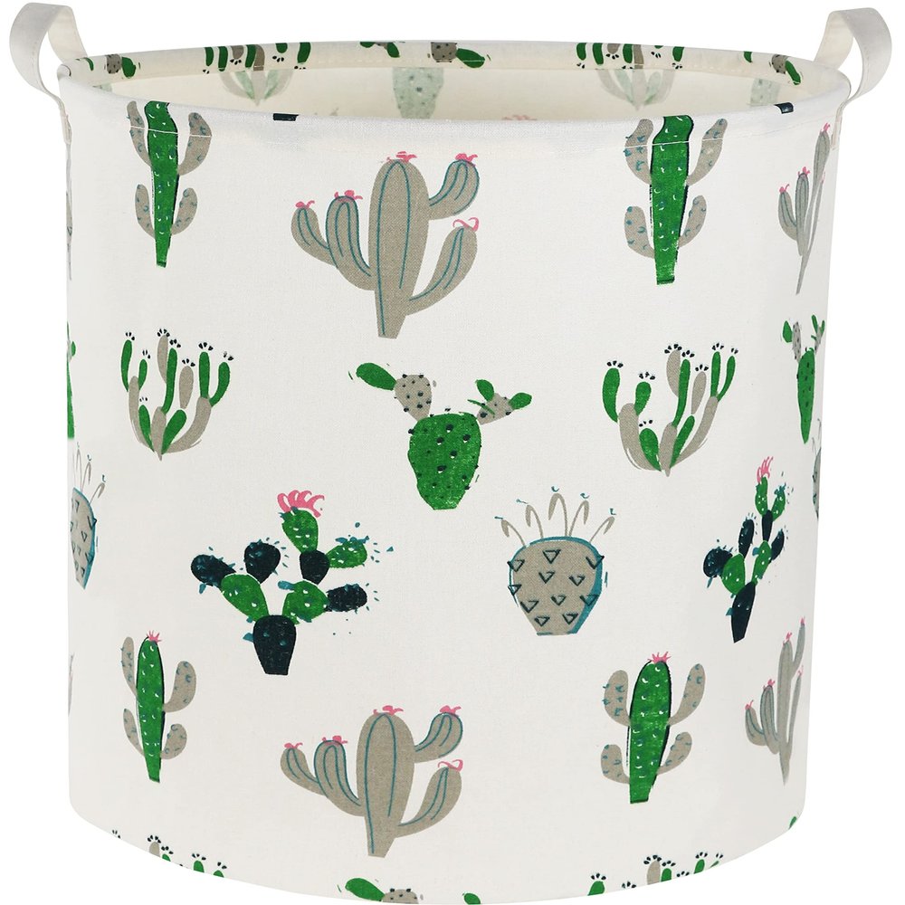 TIBAOLOVER Laundry Basket Kids laundry hamper Cactus Hamper Toy Storage Bin Organizer for Boys and Girls Cactus Room Decor(Green and Gray