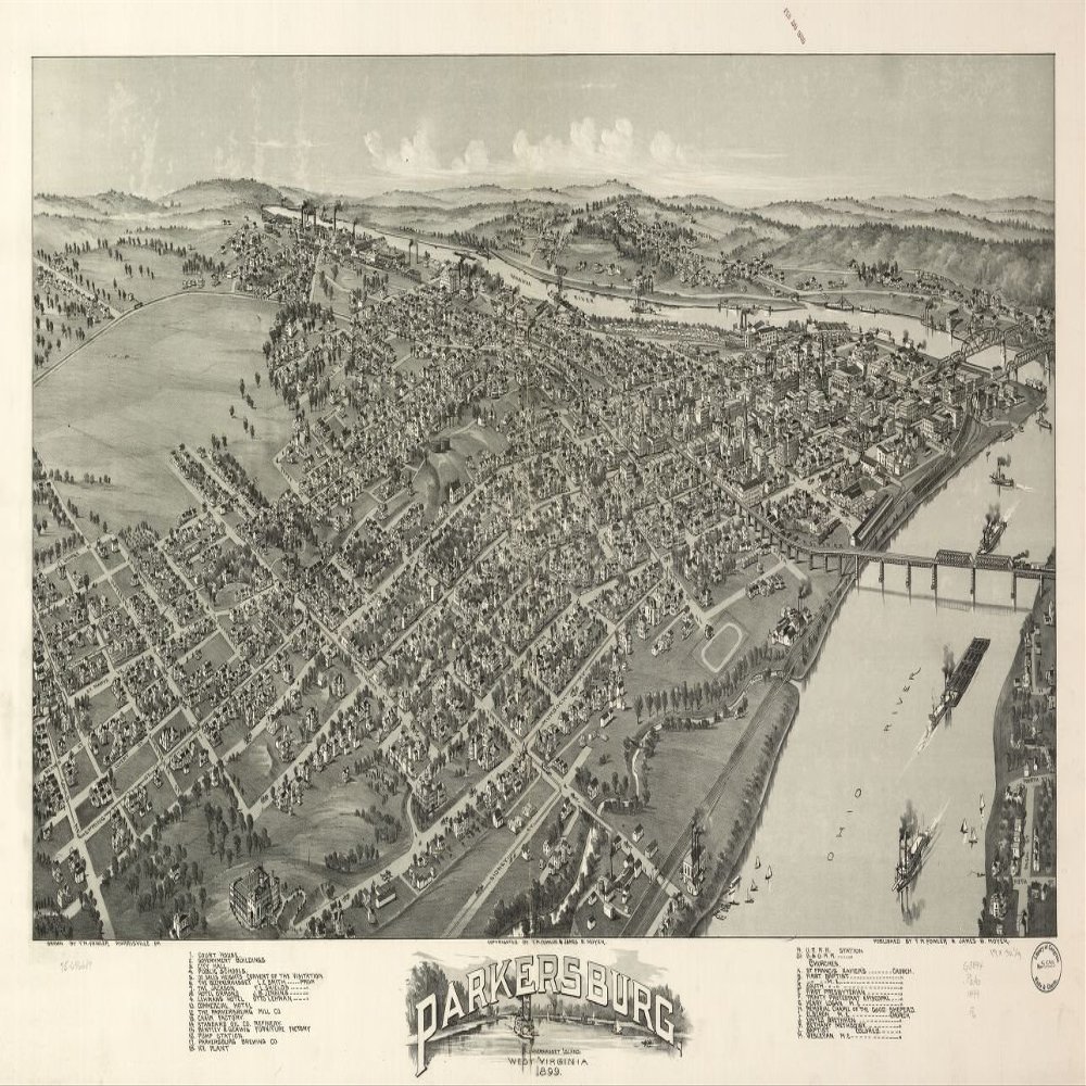 14" x 24" 1899 Map of Parkersburg West Virginia