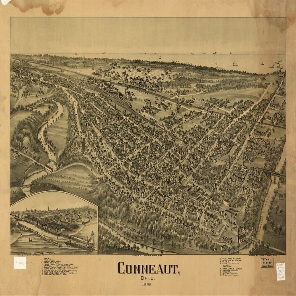 16" x 24" 1896 Map of Conneaut Ohio