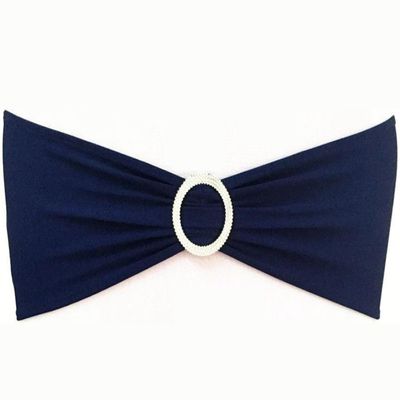 SINSSOWL Wedding Navy Blue Chair Sashes 100 Pack Spandex Chair Bands with Buckles Dark Blue Chairs Bows for Party Birthday Bridal Shower Engagement Anniversary Outdoor Event Decorations