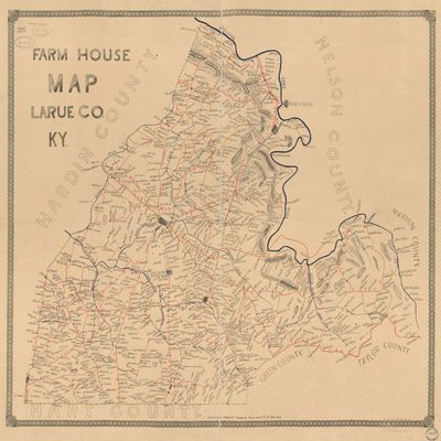 24" x 24" 1899 Farm House Map Larue County Kentucky
