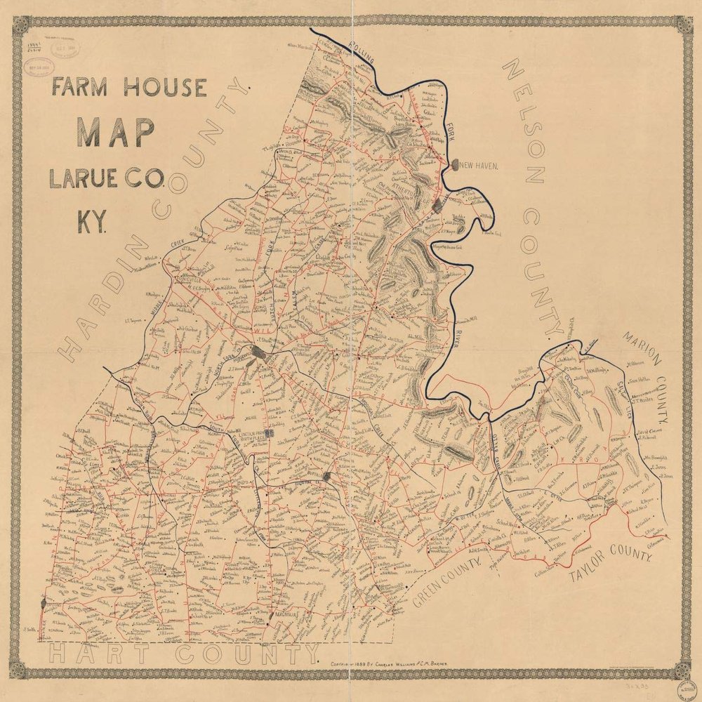 24" x 24" 1899 Farm House Map Larue County Kentucky
