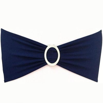 SINSSOWL 50 Pack Stretch Spandex Navy Blue Chair Sashes for Wedding Elastic Chairs Bows Bands with Slider Buckles Fitting Party Banquet Restaurant Events Baby Shower Decorations