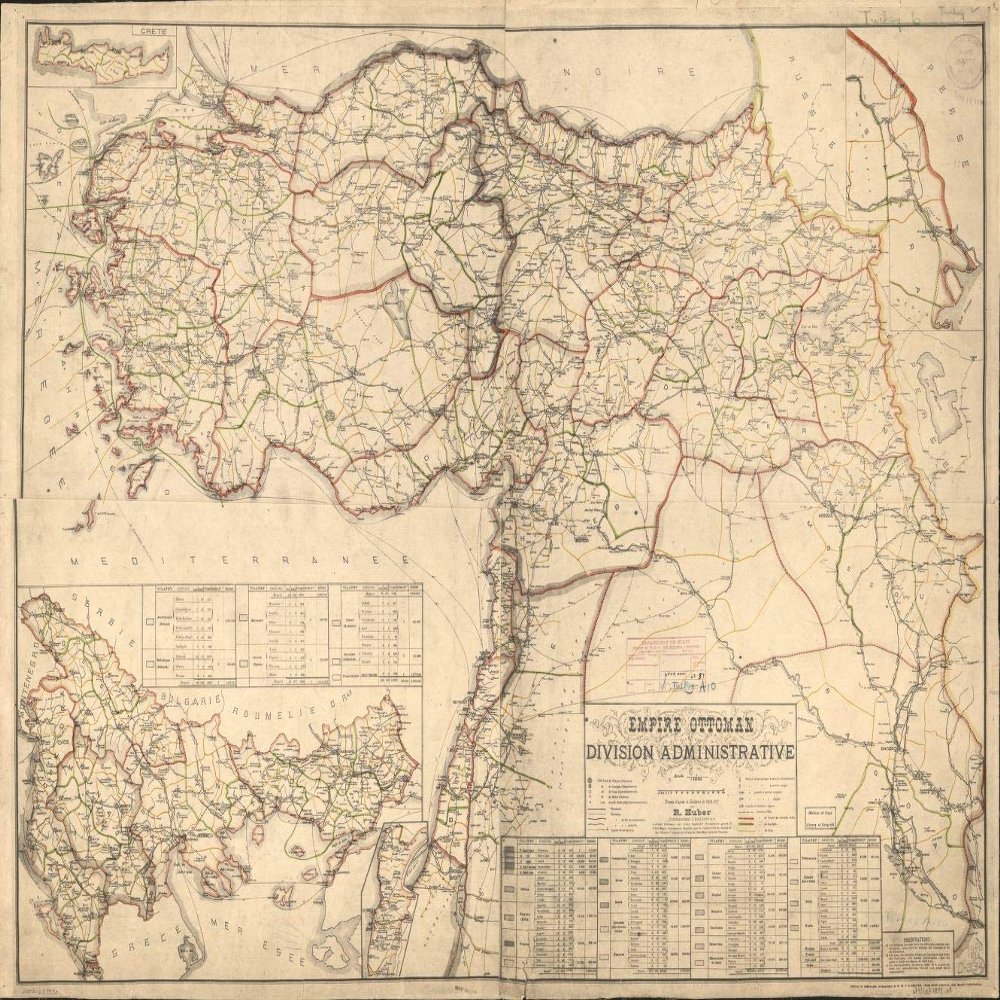 18" x 24" 1899 Map of Empire Ottoman Division Administrative