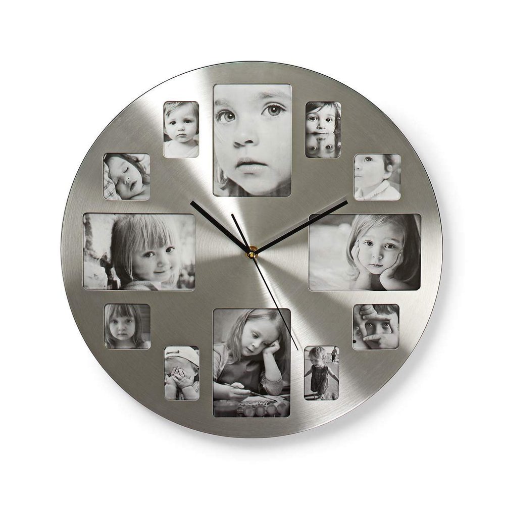 NEDIS CLWA003PH40 Circular Wall Clock, Diameter of 40 cm, Photo Frame, Silver