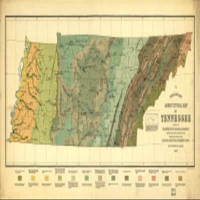 10" x 24" 1896 A Preliminary Agricultural Map of Tennessee Based On The Distribution of Geological Formations