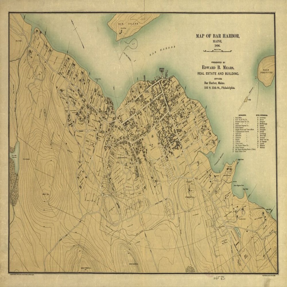 16" x 24" 1896 Map of Bar Harbor Maine