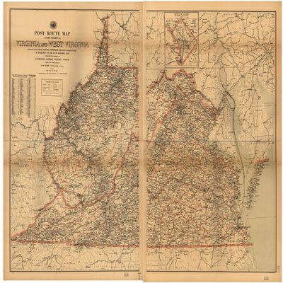 16" x 24" 1896 Post Route Map of The State of Virginia & West Virginia