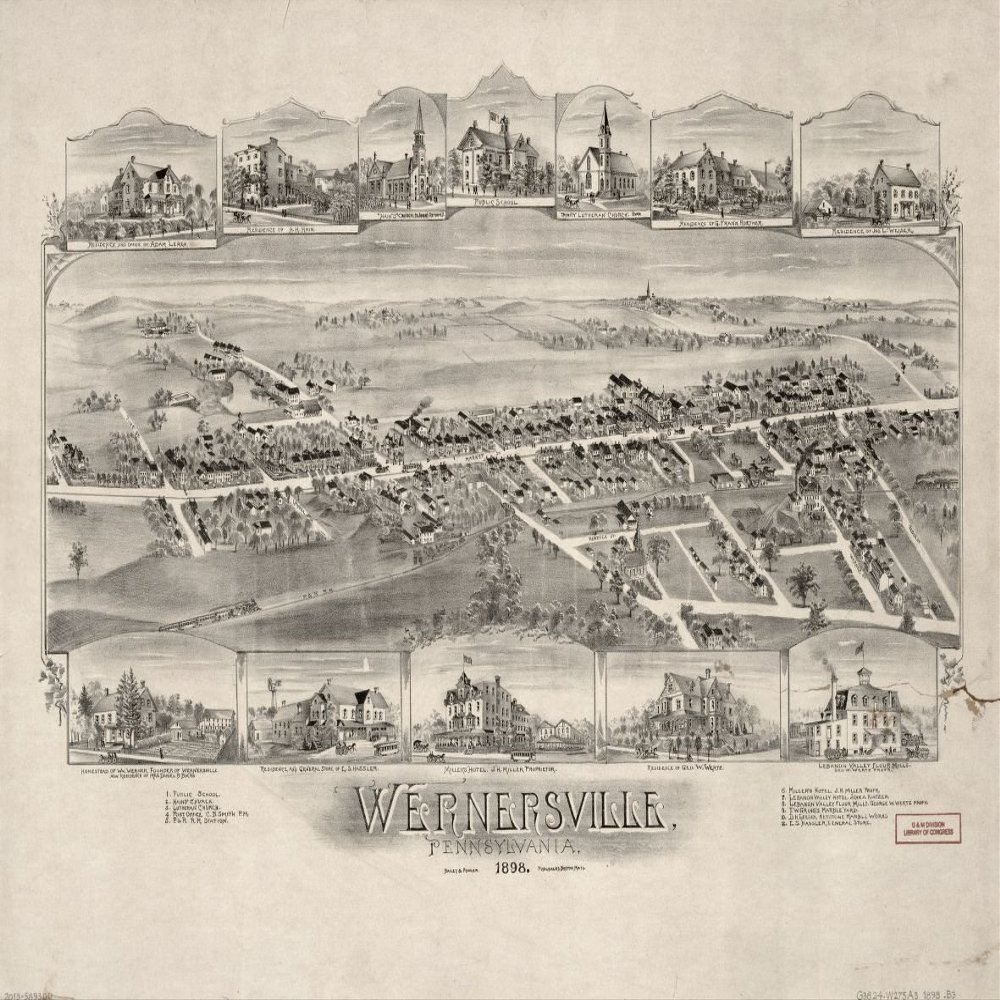 18" x 24" 1898 Map of Wernersville Pennsylvania
