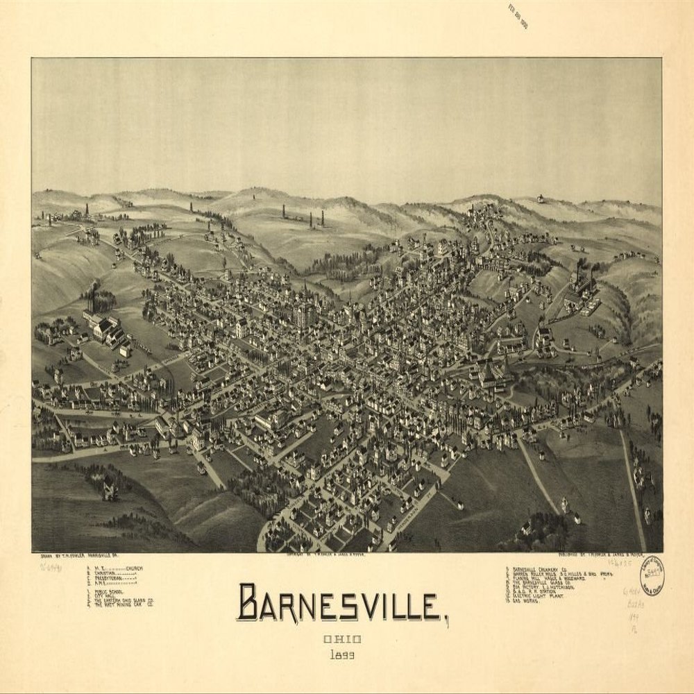 14" x 24" 1899 Map of Barnesville Ohio