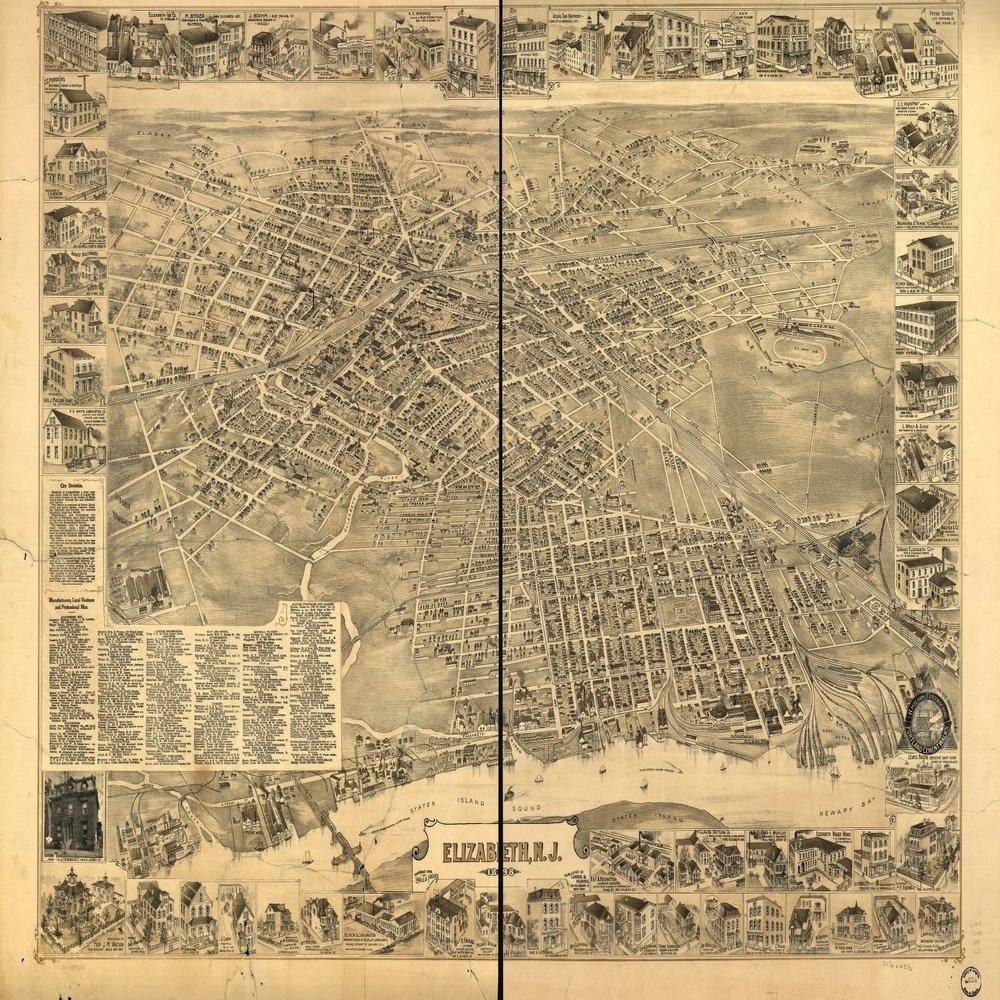 16" x 24" 1898 Map of Elizabeth New Jersey