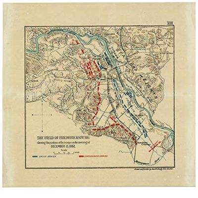 24" x 24" 1898 Map of The Field of Fredericksburg Showing The Positions of The Troops On The Morning of December 13 1862