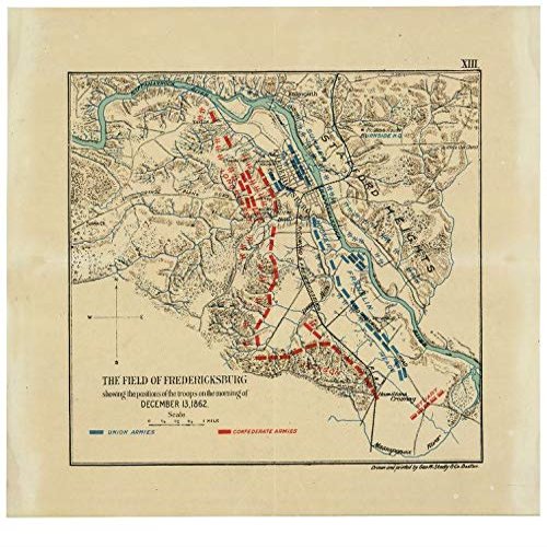 24" x 24" 1898 Map of The Field of Fredericksburg Showing The Positions of The Troops On The Morning of December 13 1862