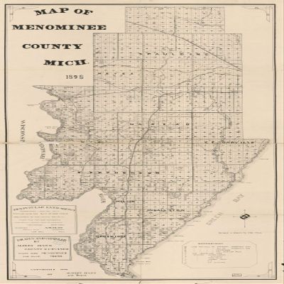 12" x 24" 1898 Map of Menominee County Michigan