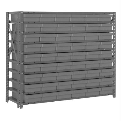Quantum 1239-401GY Heavy Duty Shelving Unit with (7) Shelves and (36) Gray Bins (QED601) for Garage Warehouse Storage Distribution | 400 lbs Load Capacity | 12"D x 36"L x 39"H, Galvanized Carbon Steel