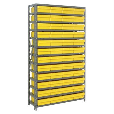 Quantum Storage Systems 1275-701YL Solid Heavy Duty 13 Shelves 48 Super Tuff Euro Yellow Bins 75" H x 36" W x 12" D