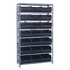 Quantum 1275-445BK Heavy Duty Shelving Unit with (8) Shelves and (21) SSB445 Black Bins for Garage Warehouse Storage Distribution | 400 lb Load Capacity | 12"D x 36"L x 75"H, Galvanized Carbon Steel view 1