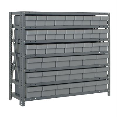 Quantum Storage Systems 1839-624GY Solid Heavy Duty 7 Shelves 45 Super Tuff Euro Gray Bins 39" H x 36" W x 18" D