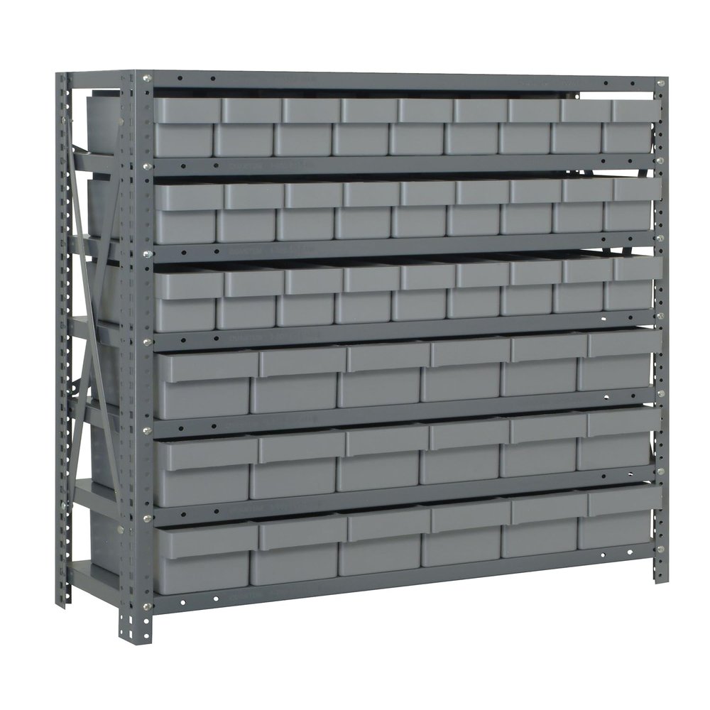 Quantum Storage Systems 1839-624GY Solid Heavy Duty 7 Shelves 45 Super Tuff Euro Gray Bins 39" H x 36" W x 18" D