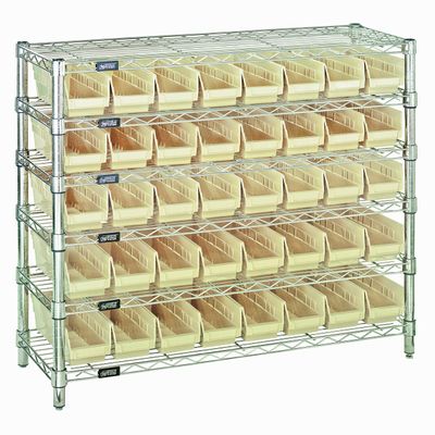 Quantum Storage Systems WR6-36-1236-101IV Wire Heavy Duty 6 Shelves 40 Economy Ivory Bins 36" H x 36" W x 12" D