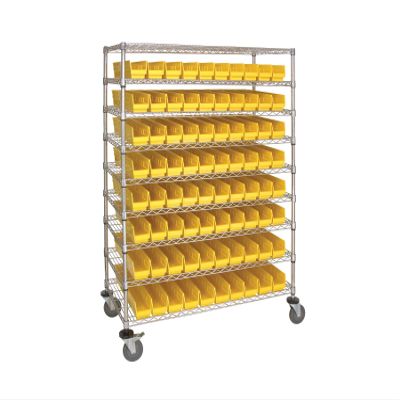 Quantum Storage Systems WRC9-63-2448-105YL Wire Heavy Duty Wheels 9 Shelves 80 Economy Yellow Bins 69" H x 48" W x 24" D