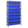 Quantum 1875-SB804BL Heavy Duty Shelving Unit with (8) Shelves and (35) SSB804 Blue Bins for Industrial Warehouse Storage Distribution | 400 lbs Capacity | 18"D x 36"L x 75"H, Galvanized Carbon Steel view 1