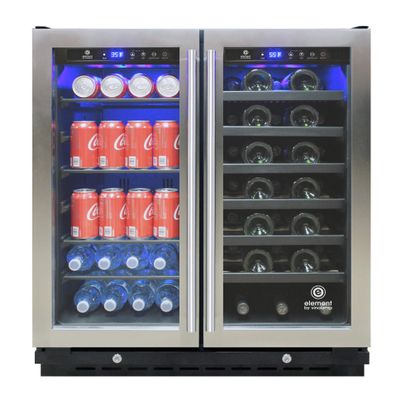 Vinotemp Wine and Beverage Cooler Refrigerator Dual Zone 19 in. Drink Fridge for Bottles and Cans, Adjustable Temperature Control with Glass Doors, 33 Bottle & 101 Can, Stainless Steel