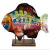 Jasmine Art Glass 18" Lime Gills Fish Sculpture, Gold Kissed Stand view 1