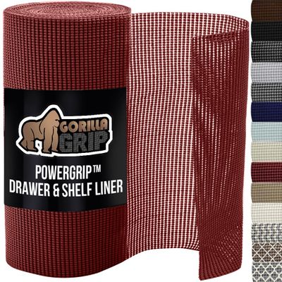 GORILLA GRIP powerGRIP Drawer Shelf and Cabinet Liner, Thick Strong Hold, Non-Adhesive Liners Protect Kitchen Cabinets and Cupboard, Bathroom Drawers, Easy Install, Breathable Mat, 12" x20', Red