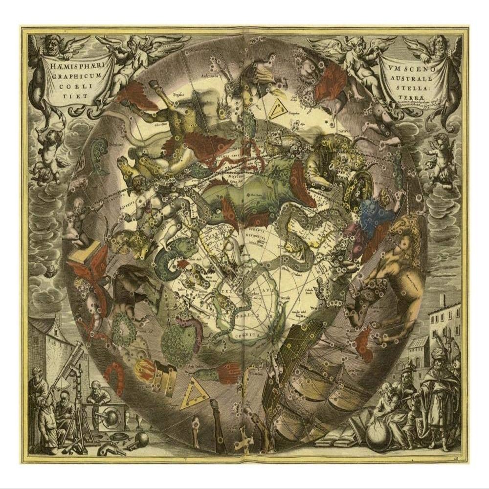 Maps of the Heavens: Haemisphaerium Sceno Graphicum Australe-Paper Art-26"x20"