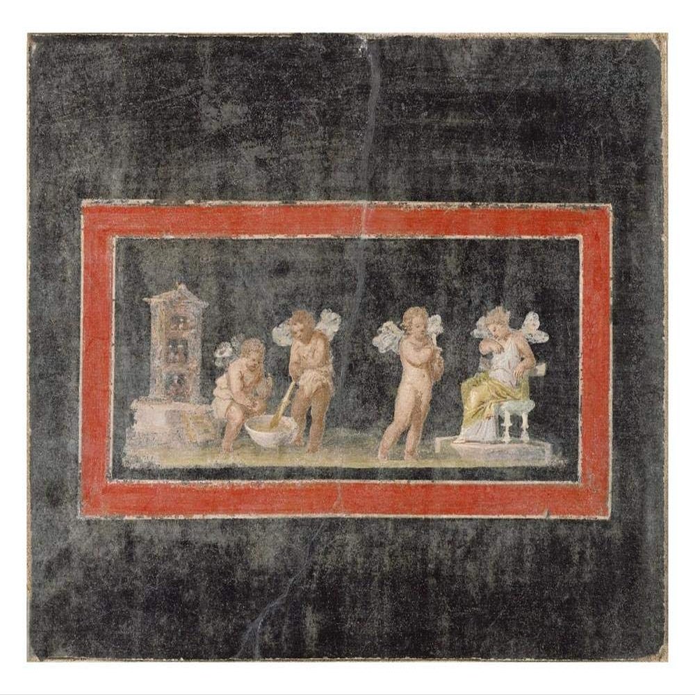 Global Gallery Fresco Fragment with Cupids and Psyche Making Perfume-Paper Art-26"x22"