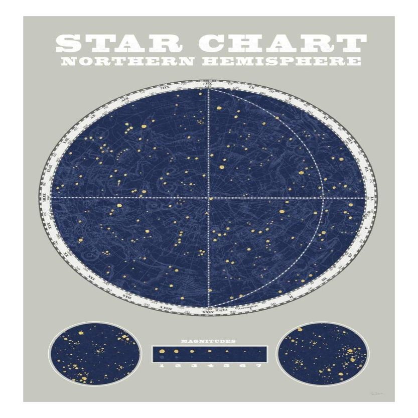 Global Gallery Northern Star Chart Blue Gray -PaperArt-18 x26