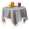 Cotton Linen Stripe Tassel Tablecloth Rectangular Table Cloth for Kitchen Dining Room Home Tabletop Decoration 55 x 86 Inch Grey Stripe view 1