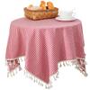 Cotton Linen Grid Tassel Tablecloth Rectangular Table Cloth for Kitchen Dining Room Home Tabletop Decoration 55 x 86 Inch Red Checkered view 1