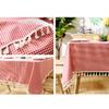 Cotton Linen Grid Tassel Tablecloth Rectangular Table Cloth for Kitchen Dining Room Home Tabletop Decoration 55 x 86 Inch Red Checkered view 3