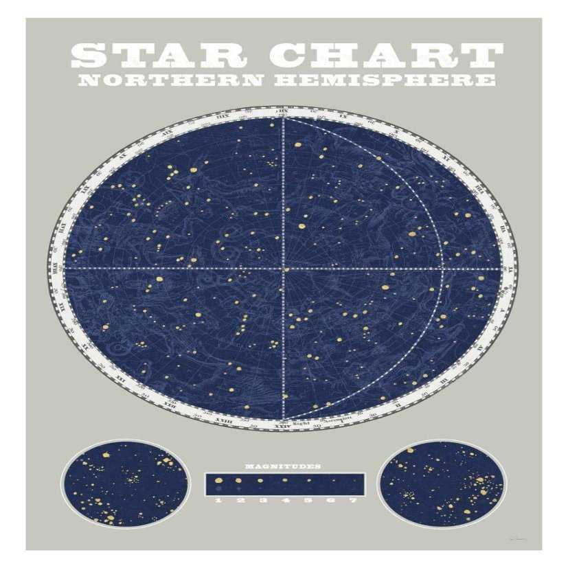 Global Gallery Northern Star Chart Blue Gray -PaperArt-22 x32
