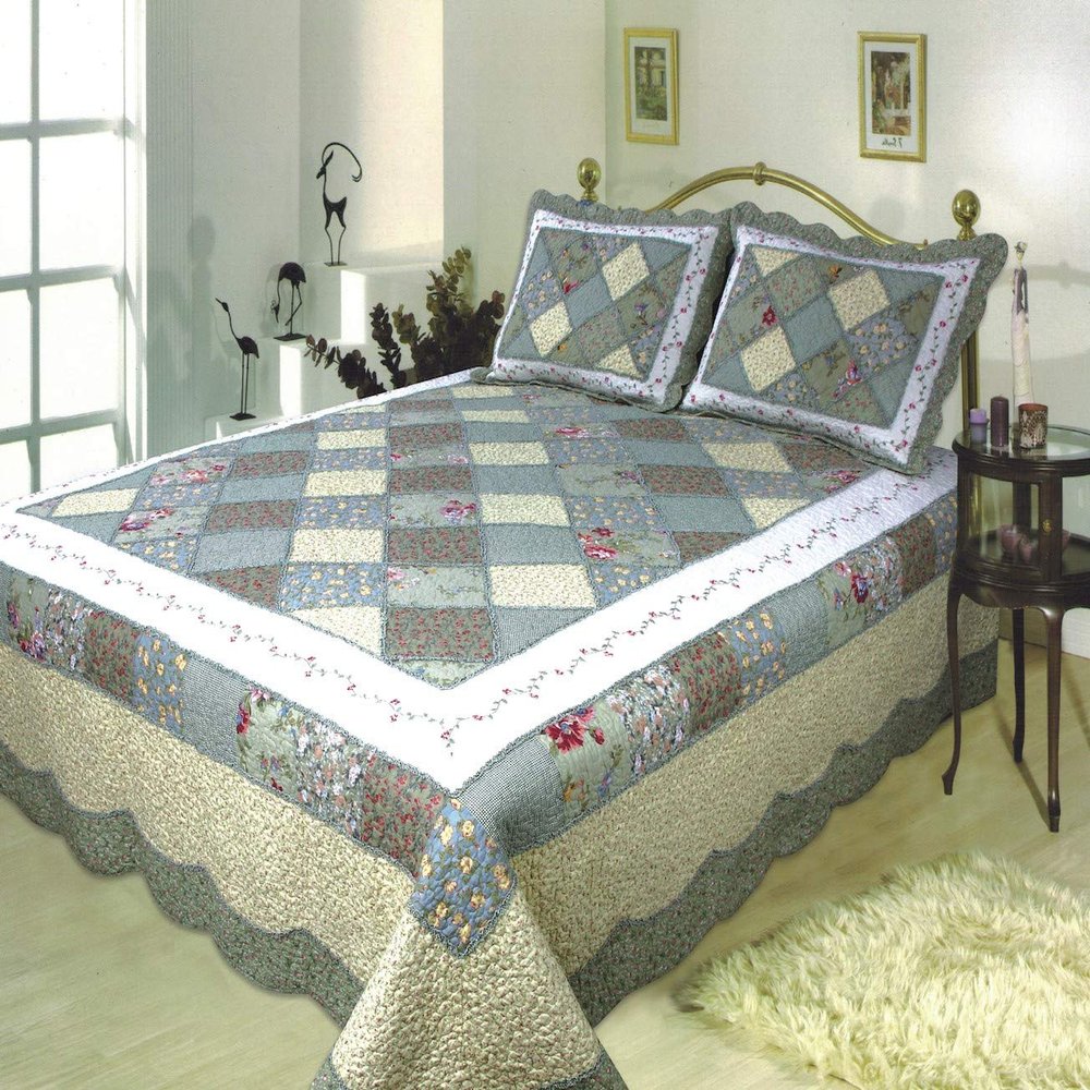 Elegant Decor Ashley Cotton Floral Patchwork Quilt Collection (Queen Quilt 90" W x 90" L)