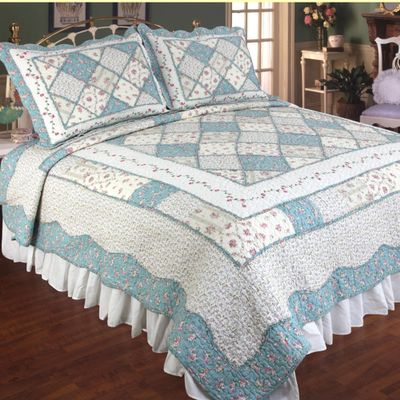 Elegant Decor Ashley Blue Cotton Foral Patchwork Quilt Collection (Queen Quilt 90" W x 90" L)
