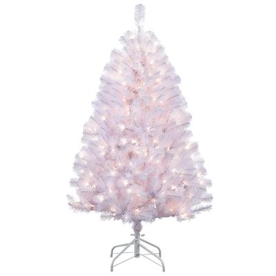 Puleo International 4.5 Foot Pre-Lit White Northern Fir Artificial Christmas Tree with 200 UL Listed Clear Lights