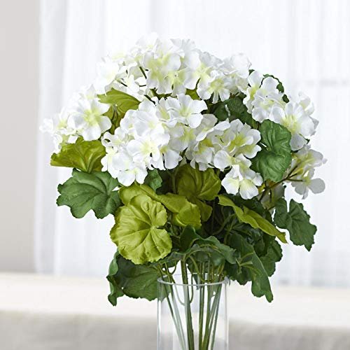 Factory Direct Craft White Poly Silk Geranium Floral Bush | for Indoor Decor