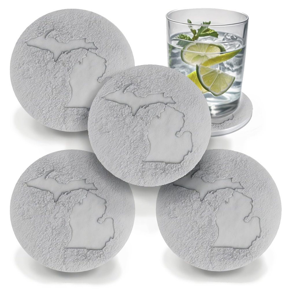 Michigan Shaped Coasters - Absorbent Drink Coasters - Michigan Gifts & Souvenirs Set of 4 - Made in USA