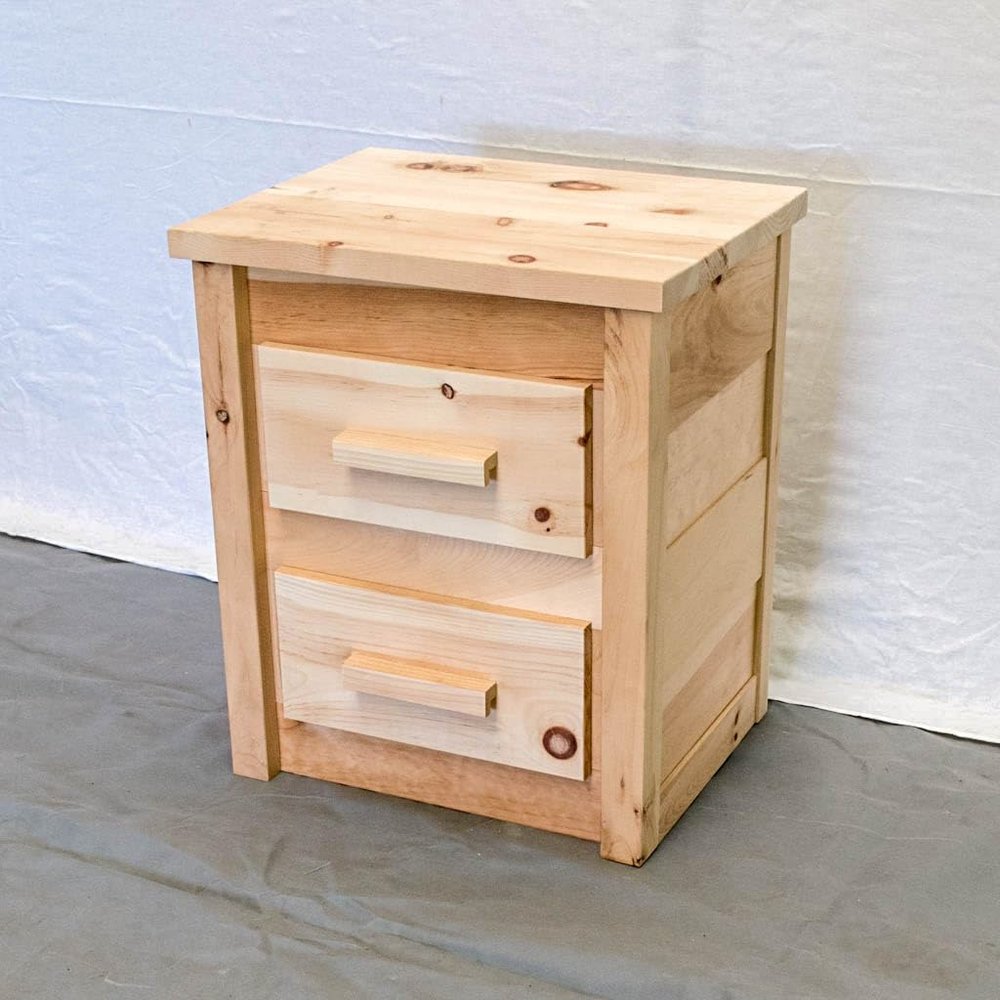 Farmhouse Wood Nightstand, 2 Drawer - Bedside Table - Unfinished, Dovetail, Natural Pine, Solid Wood, Amish Handcrafted in USA