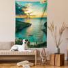 Ambesonne Hawaiian Tapestry Queen Size, Sunrise Over Hanauma Bay Oahu Hawaii Sunbeams Through Clouds Shoreline, Wall Hanging Bedspread Bed Cover Wall Decor, Queen Size, Green Orange view 2