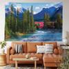 Ambesonne Landscape Tapestry King Size, River Log Lake Village Themed Scenery Panoramic Woods Mountains, Wall Hanging Bedspread Bed Cover Wall Decor, 104" X 88", Blue Green view 1