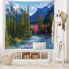 Ambesonne Landscape Tapestry King Size, River Log Lake Village Themed Scenery Panoramic Woods Mountains, Wall Hanging Bedspread Bed Cover Wall Decor, 104" X 88", Blue Green view 2