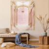 Ambesonne Cartoon Tapestry Twin Size, Fairytale Castle Interior of a Ballroom Chandelier Ceiling Columns Kingdom Pinkish Love Print, Wall Hanging Bedspread Bed Cover Wall Decor, Twin Size, Rose Peach view 1