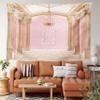 Ambesonne Cartoon Tapestry King Size, Interior of The Ballroom Magic Castle Chandelier Ceiling Columns Kingdom Print, Wall Hanging Bedspread Bed Cover Wall Decor, King Size, Rose Peach view 2